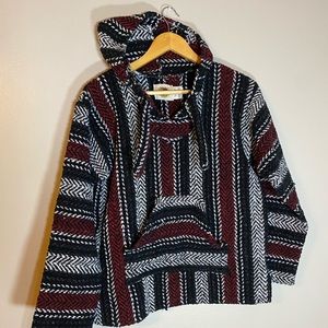 Earth Ragz Med. Mexican Blanket Hoodie Pullover Hippie Boho Striped Baja Unisex